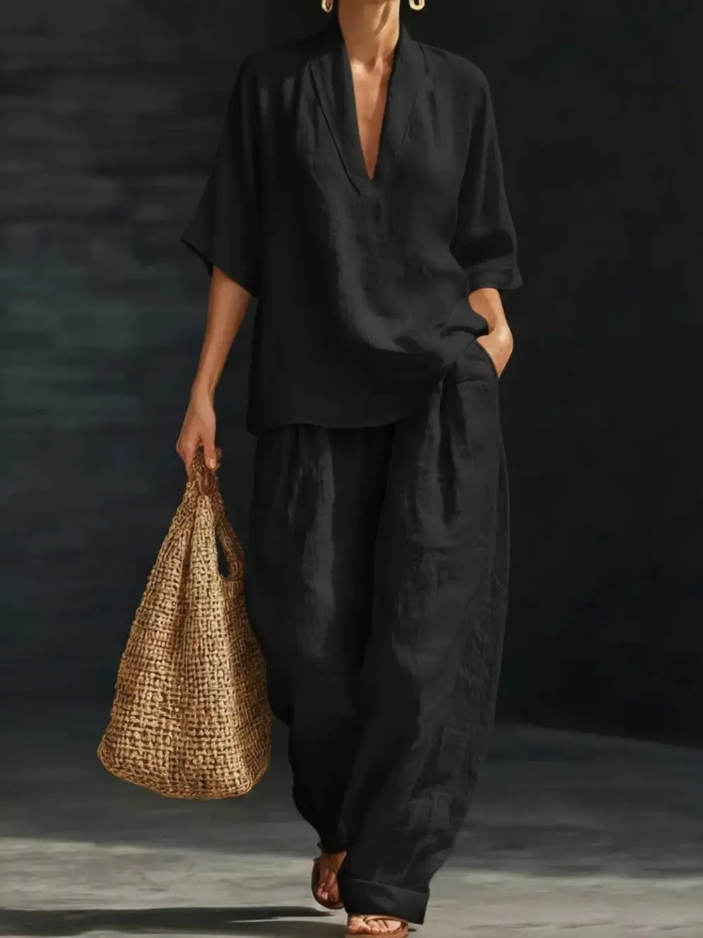 Half Sleeve Loose Fit Top and Pants Set