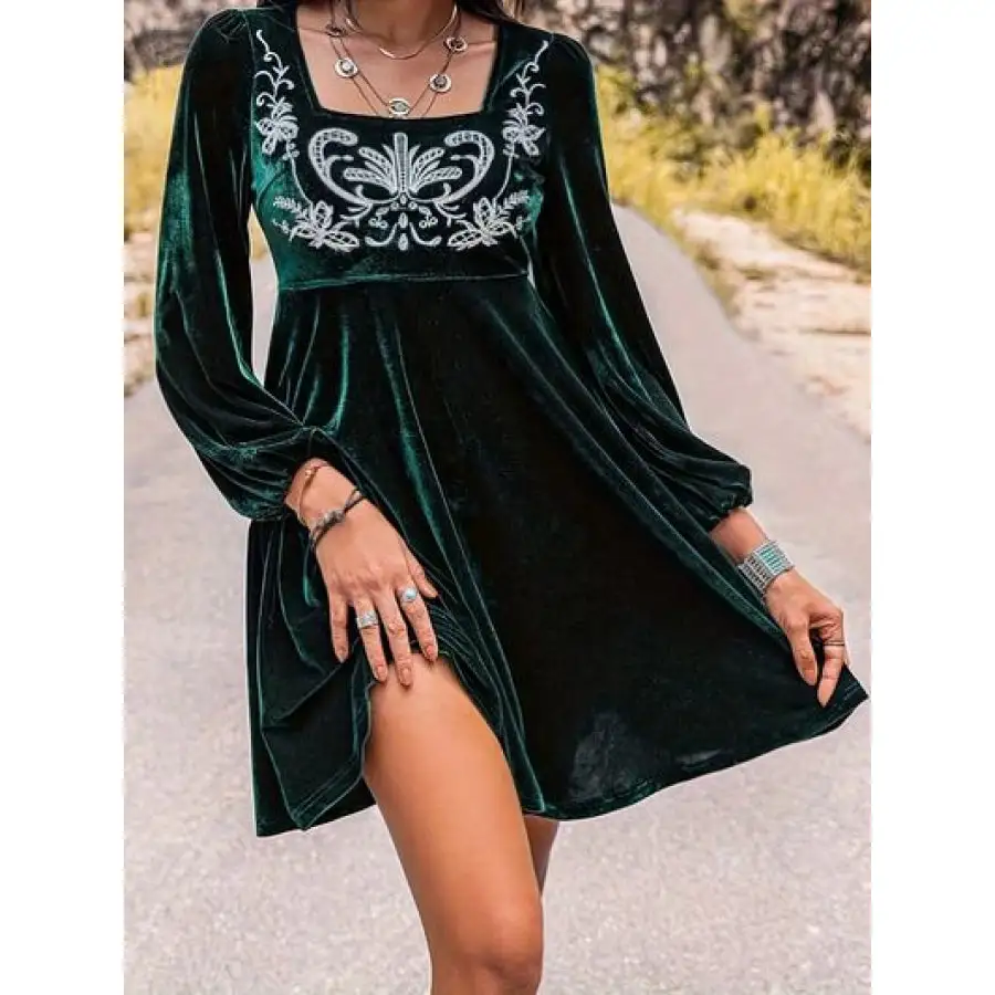 Square Neck Long Sleeve Mini Dress