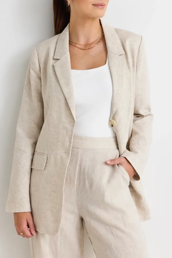 Natural Linen Single - Breasted Blazer