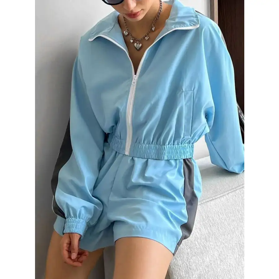 Zip Up Long Sleeve Jacket and Shorts Set