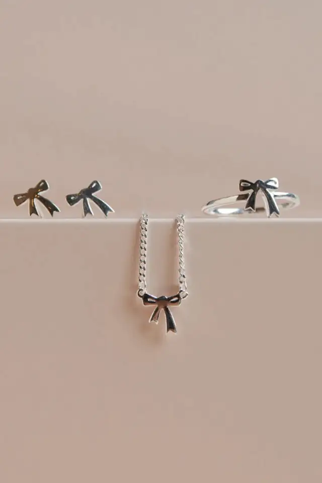 Bow Necklace Ring And Stud Jewelry Set