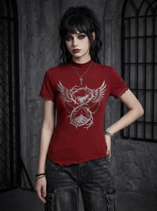 Underground Thorn Wing Design Women's Gothic T-Shirt