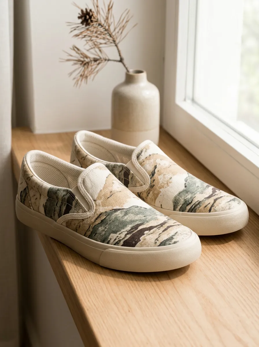 Men's Refined Mountain Landscape Patterned Slip-on Canvas Shoes