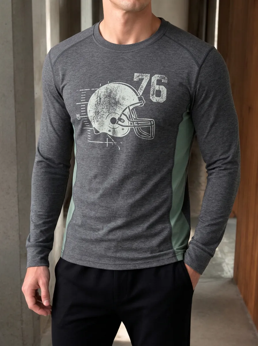 Men's American Football Fan 76 Helmet Graphic Printed Long Sleeve Top