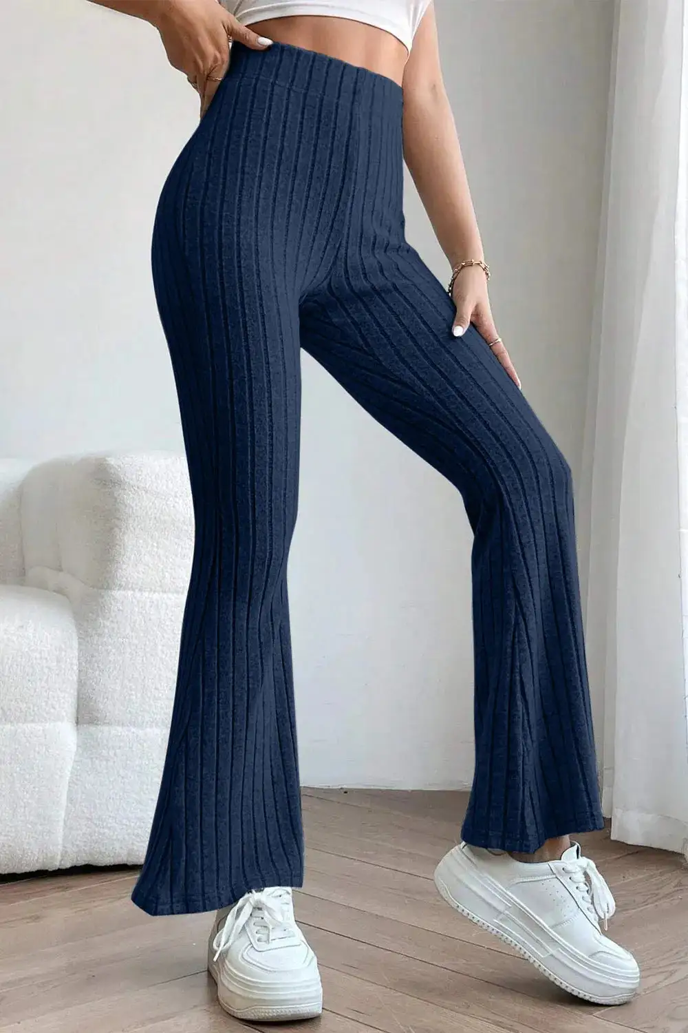 Flare High Waist Ribbed Cropped Pants