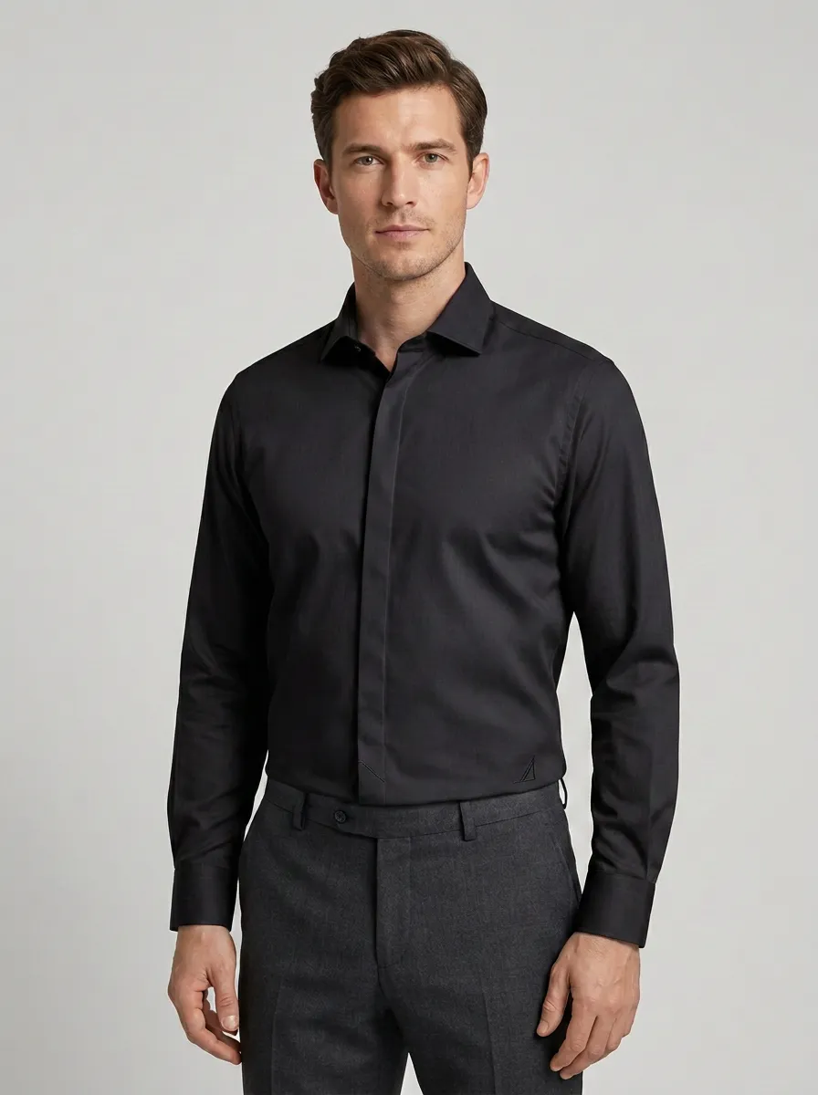 Men's Business Casual Non-Iron Cotton Embroidered Logo Long Sleeve Shirt