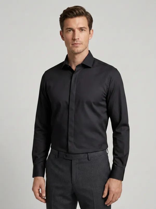 Men's Business Casual Non-Iron Cotton Embroidered Logo Long Sleeve Shirt