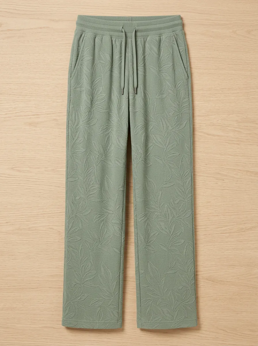 Women's Sage Green Botanical Leaf Textured Printed Joggers