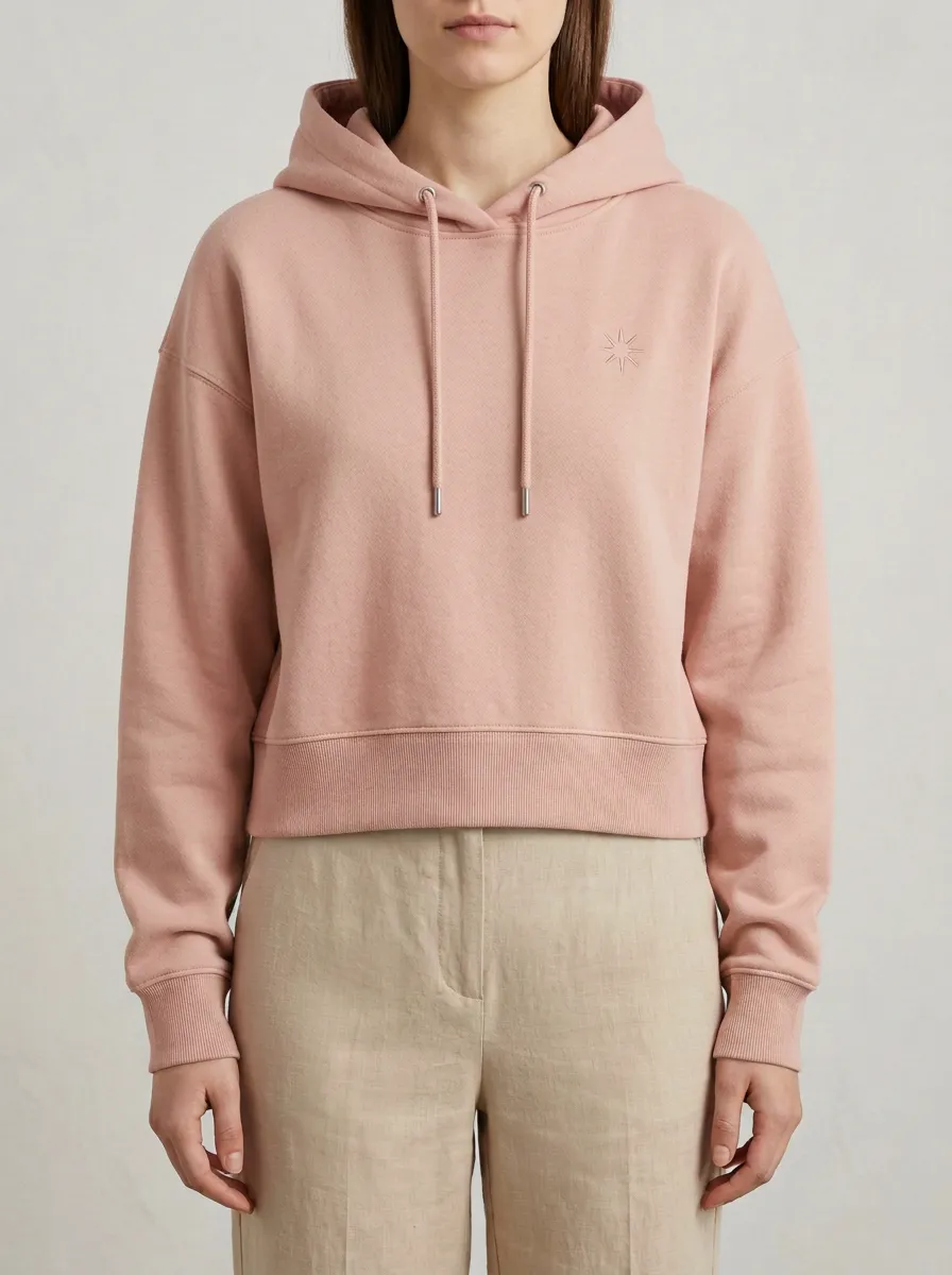 Women's Minimalist Sage Green Star Embroidered Cropped Hoodie
