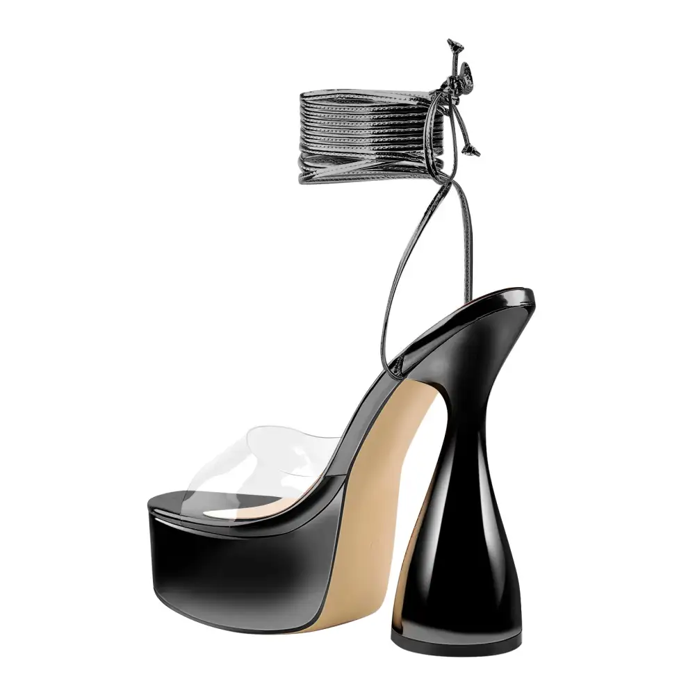 Platform Lace Up Chunky High Heel Sandals