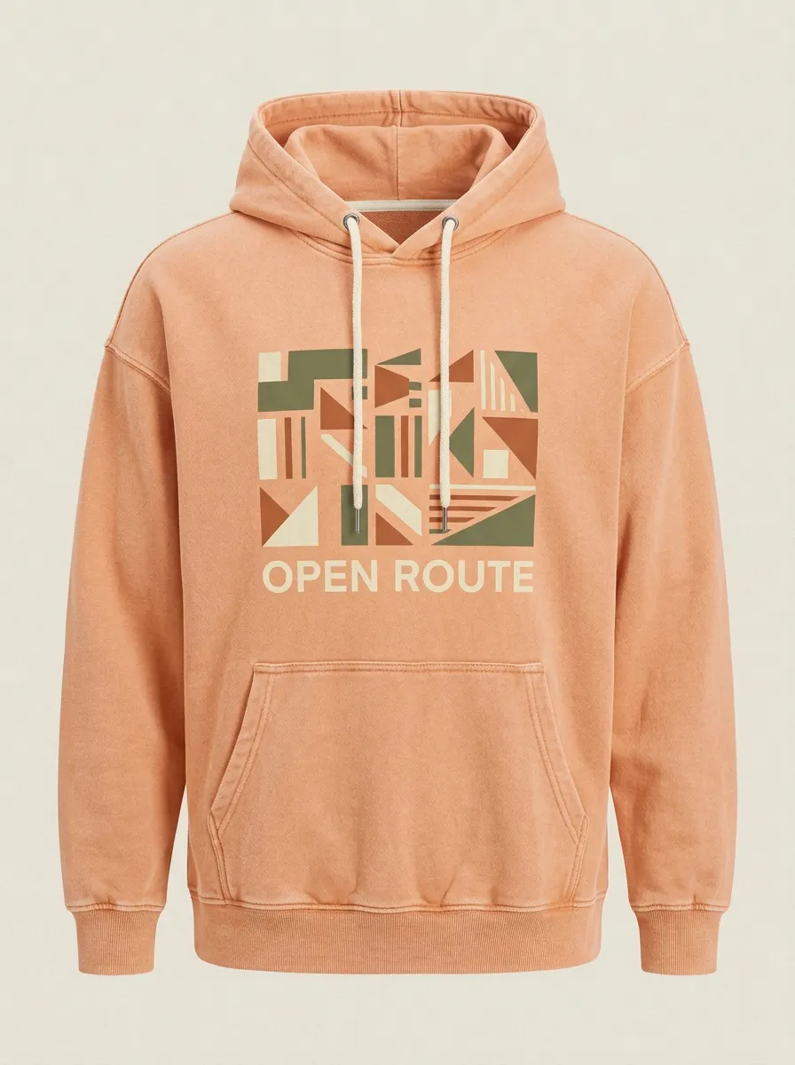 Unisex Open Route Geometric Pattern Print Hoodie