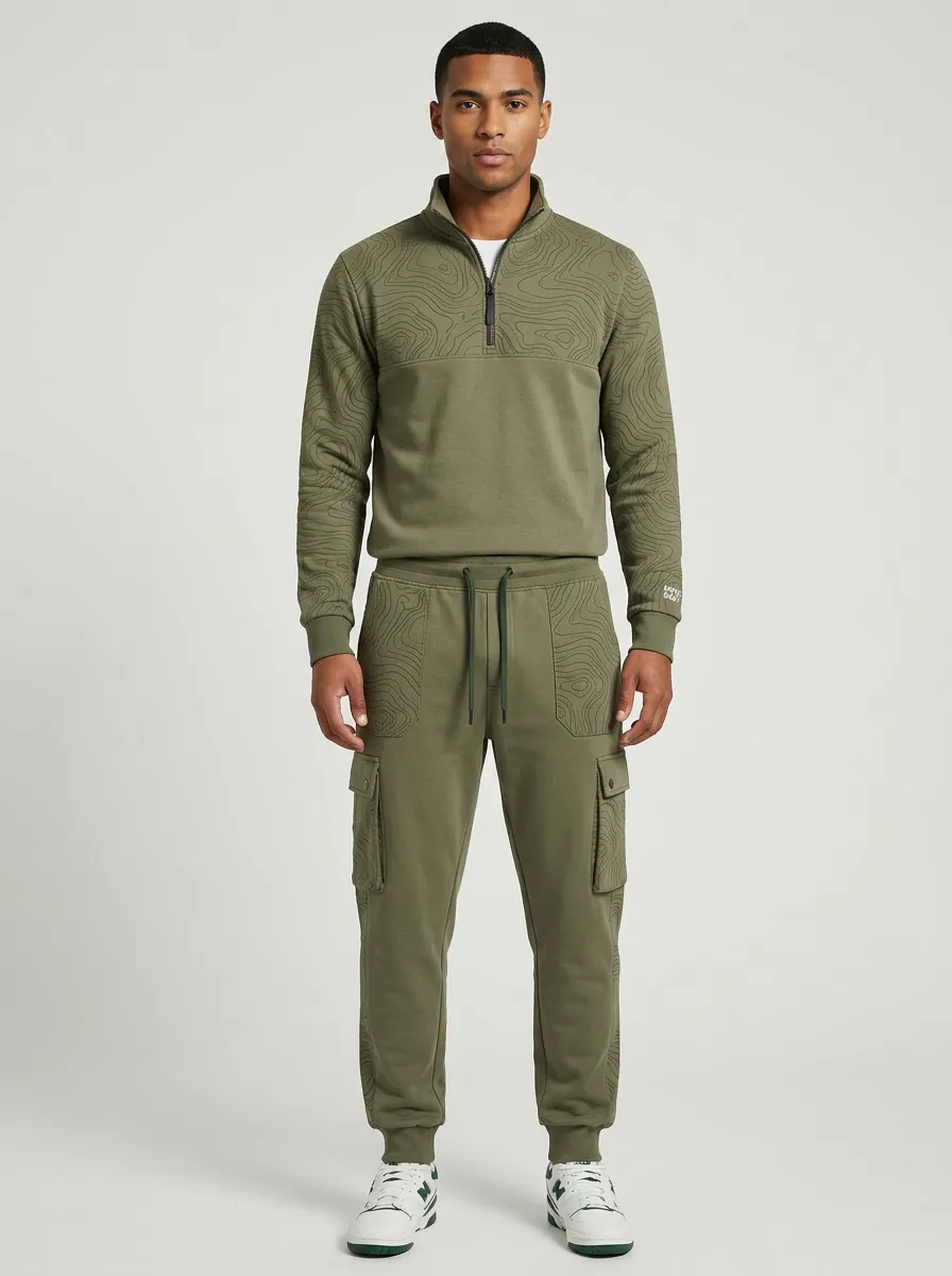 Men's Classic Outdoor Adventure Topographic Map Print Jogger Set