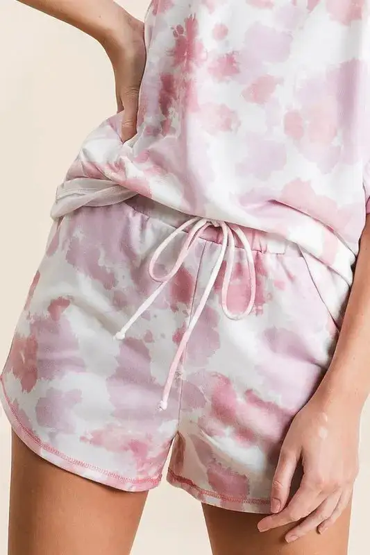 Tie Dye Print Terry Side Pocket Shorts