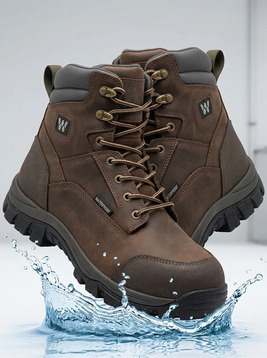 Durable-Look Outdoor Leather-Look Men's Waterproof Work Boots