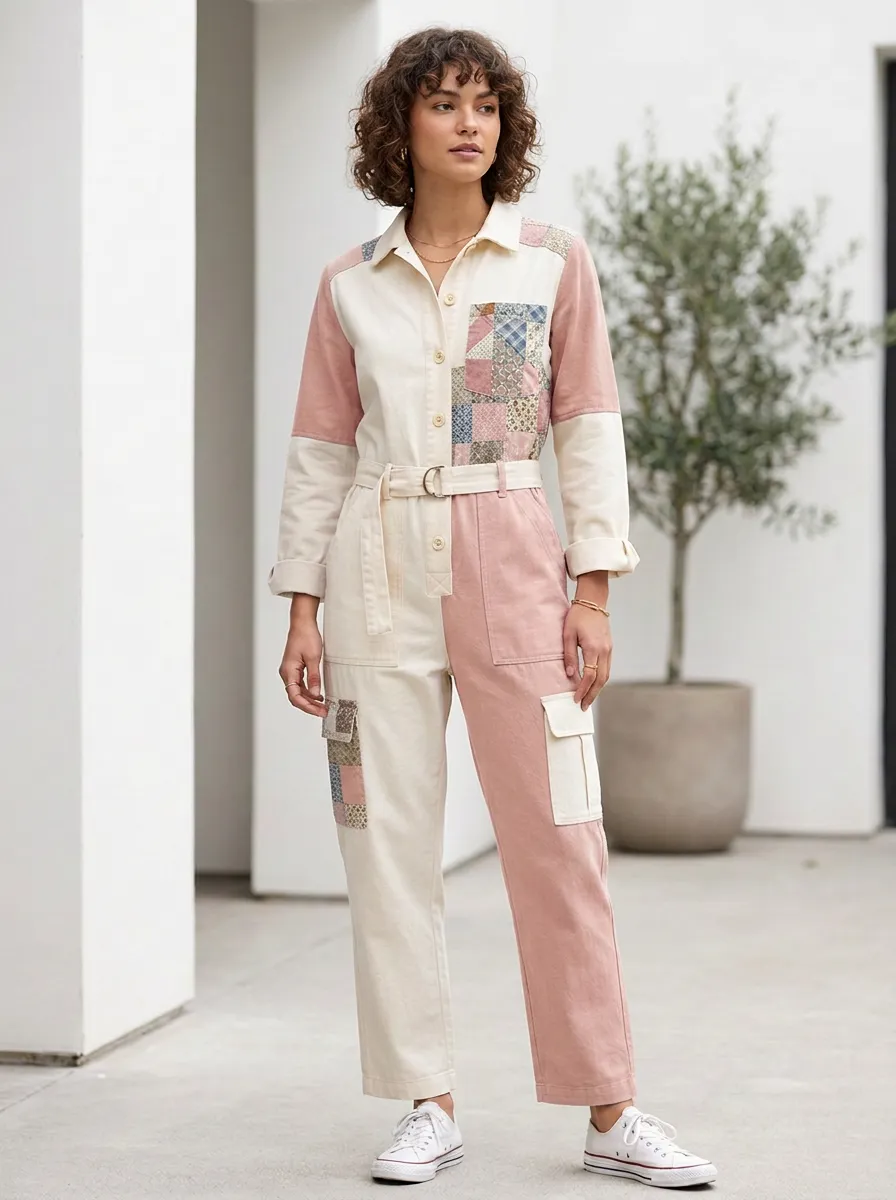 Women's Casual Patchwork Colorblock Floral Graphic Jumpsuit