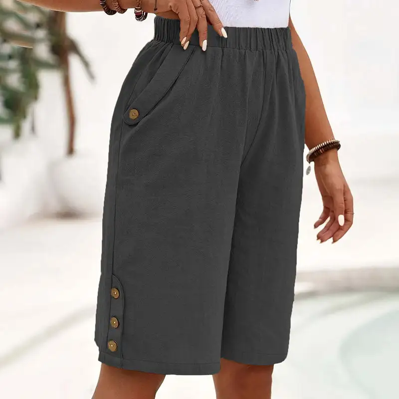 Women's Linen-Look Button Detail Relaxed Shorts
