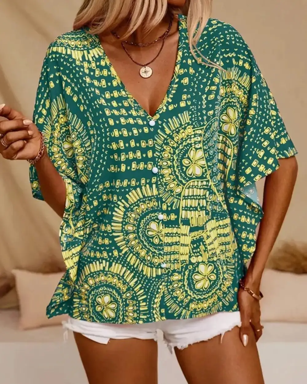 Soft Printed V Neck Blouse