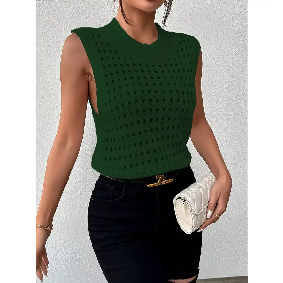 Hollow Out Round Neck Knit Tank
