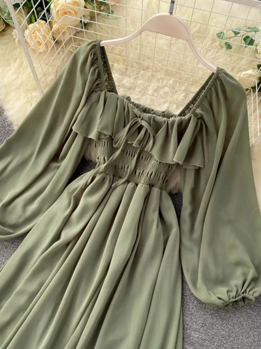 Square Neck Ruffle Dress Casual