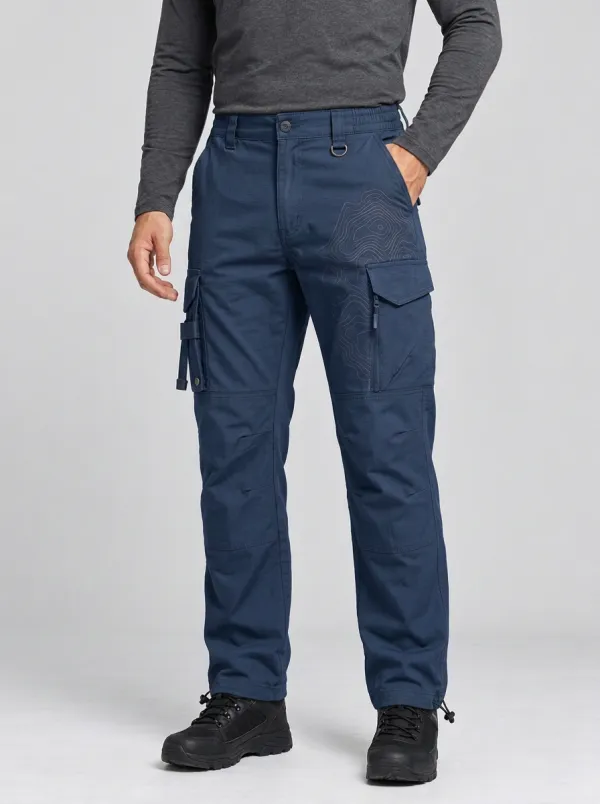 Men's Charcoal Grey Topographic Multi-Pocket Reinforced Knee Zip Thigh Pocket Tactical Cargo Pants
