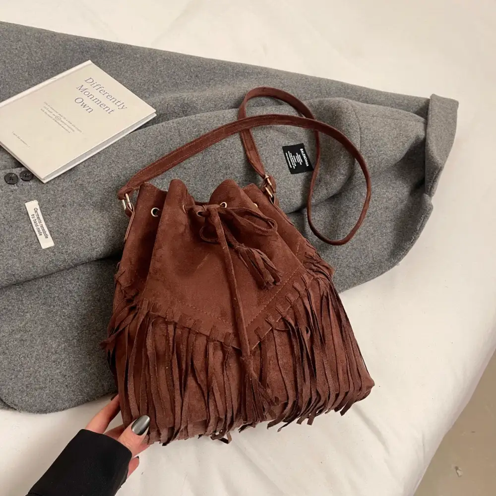 Bohemian Vintage: Soft Leather Tassel Detail Handbag