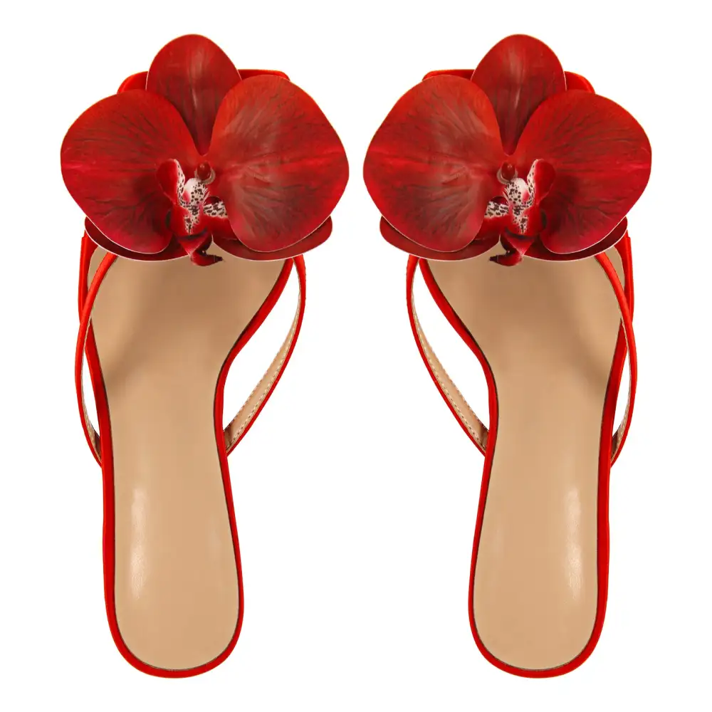 Square Toe Flower Thong Mule Sandals
