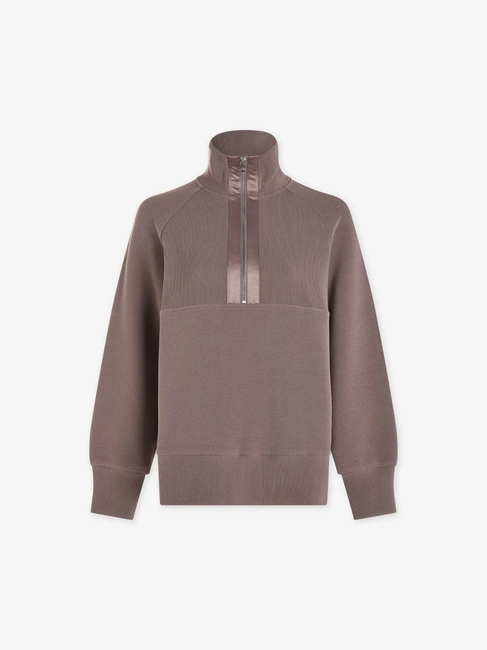 Casual Half-Zip High-Collar Ribbed Sweatshirt