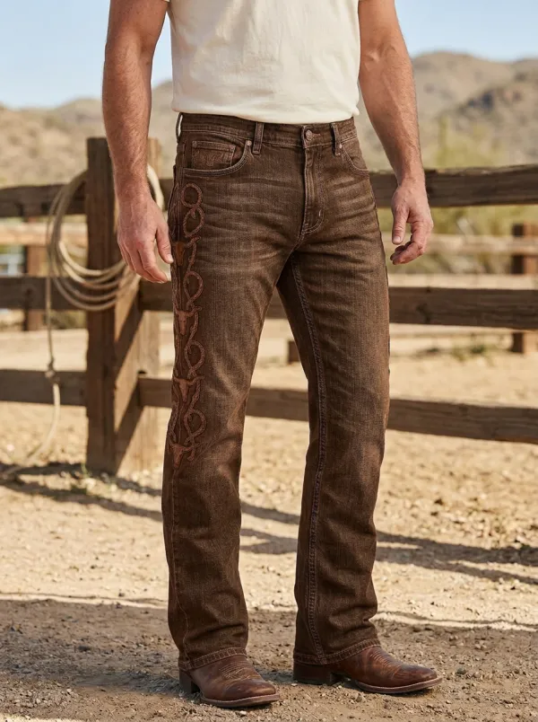 Men's Western Cowboy Skull Rope Jeans