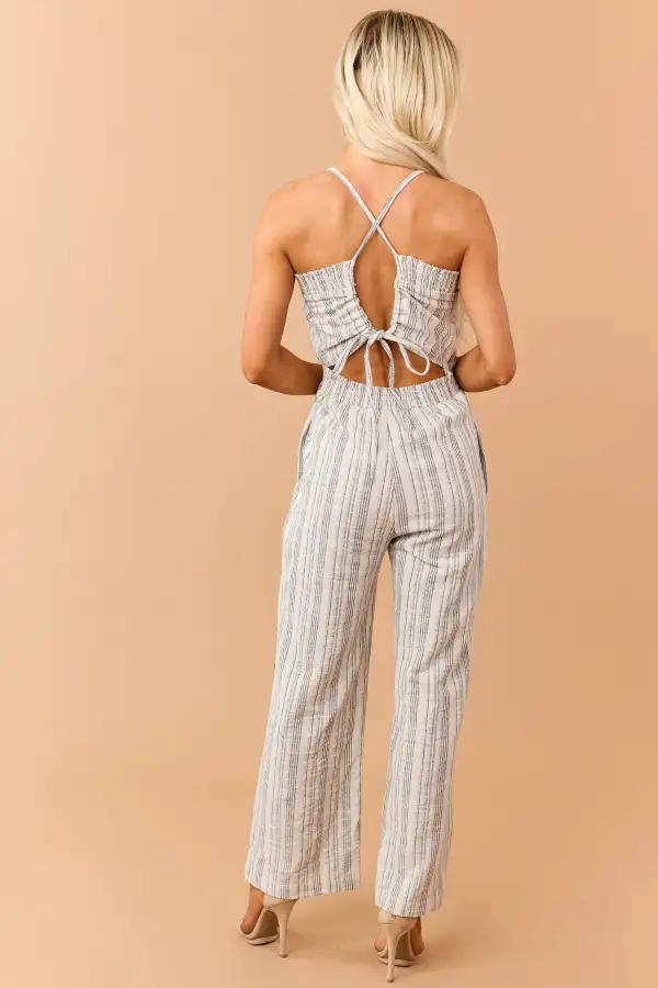 Navy Striped Open Back Sleeveless Jumpsuit