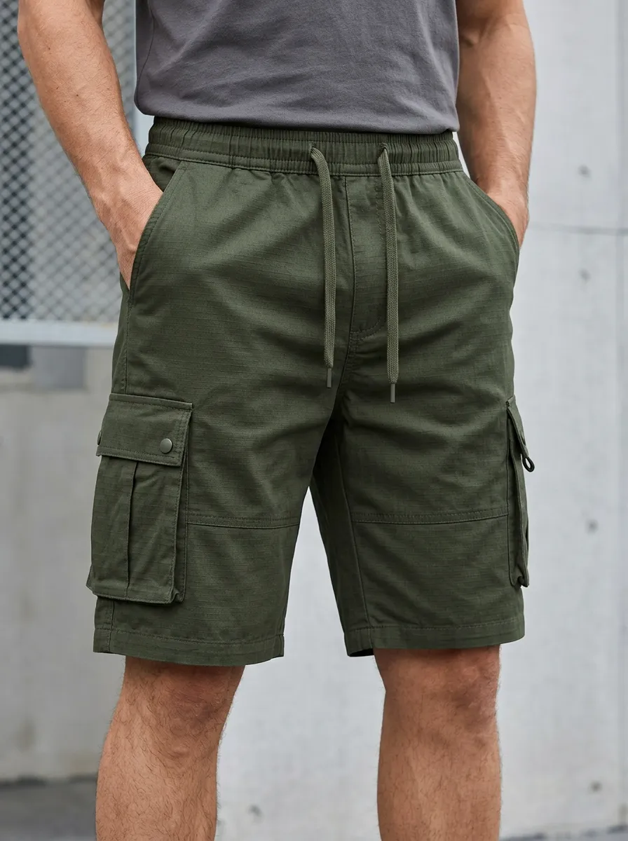 Casual Pocketed Drawstring Utility Cargo Shorts