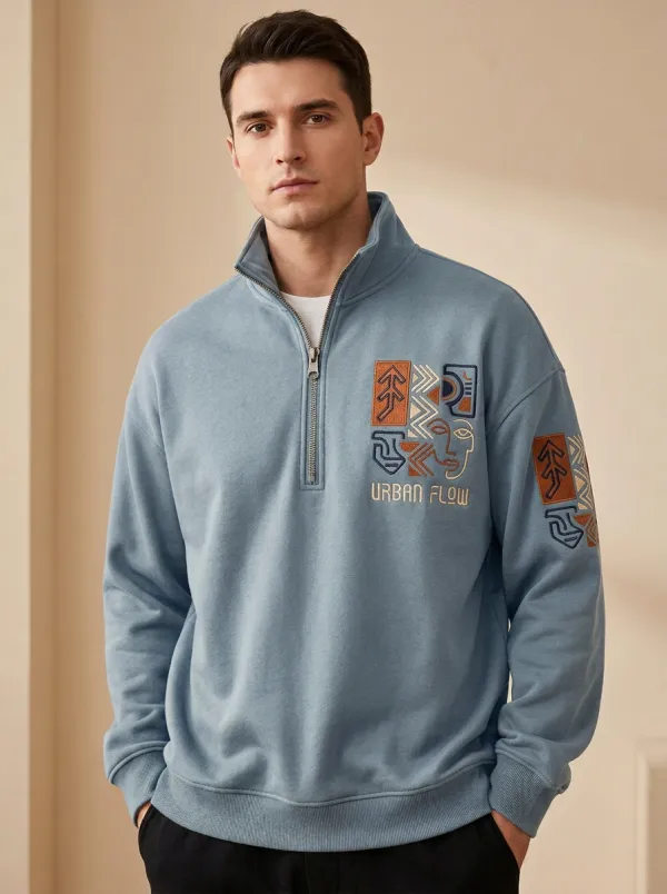 Outdoor-Inspired Style Half-Zip Geometric Abstract Men's Half-Zip Sweatshirt