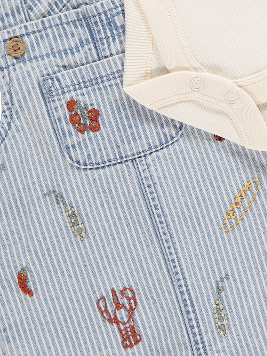 Striped Food Embroidered Dungaree Outfit detail 1