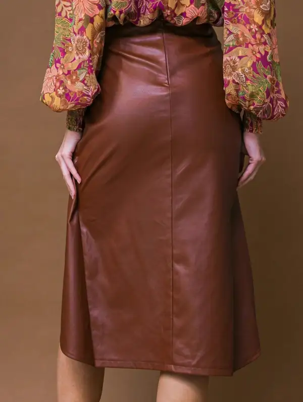 Pleated Slit Midi Skirt