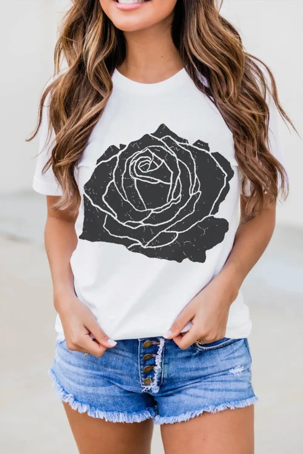 White Large Rose Print Round