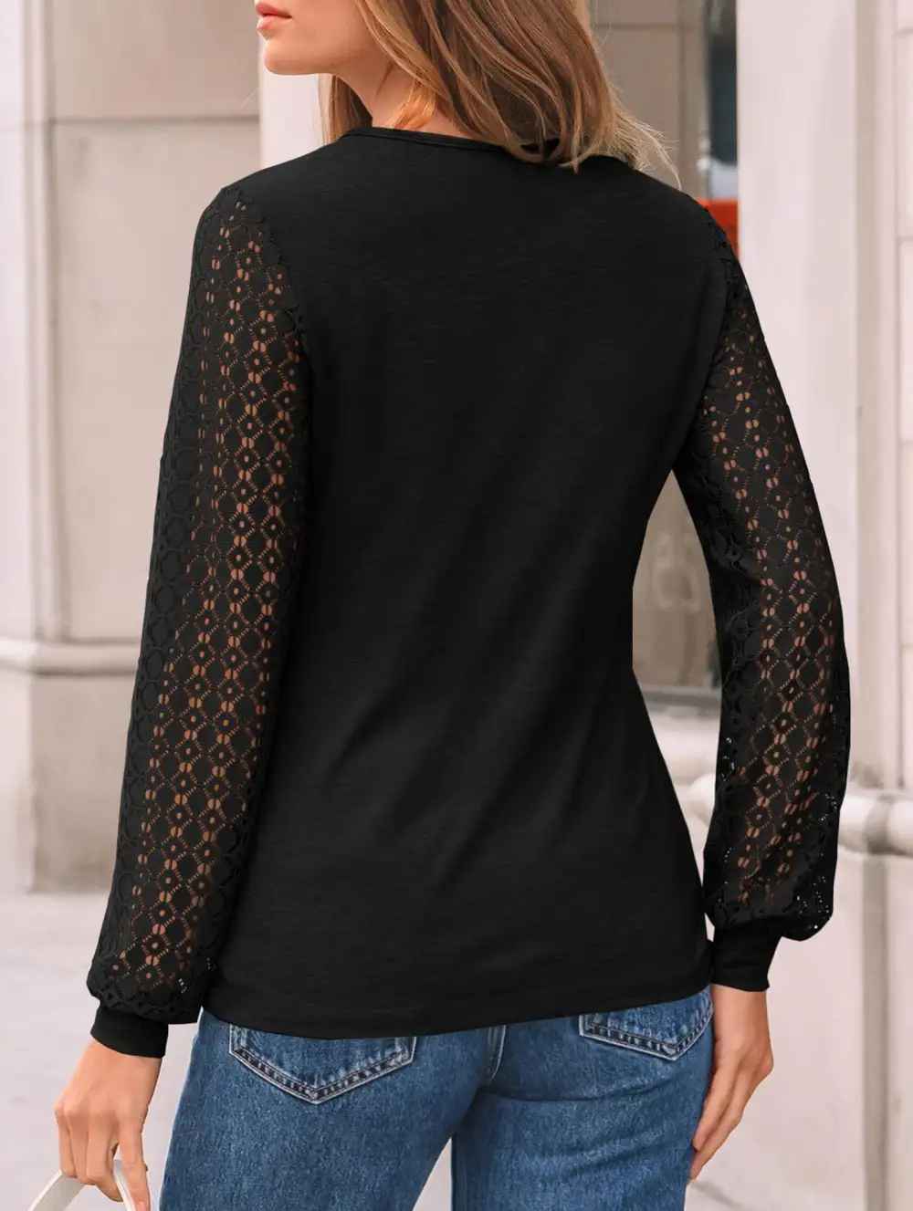 Crew Neck Openwork Patch Top