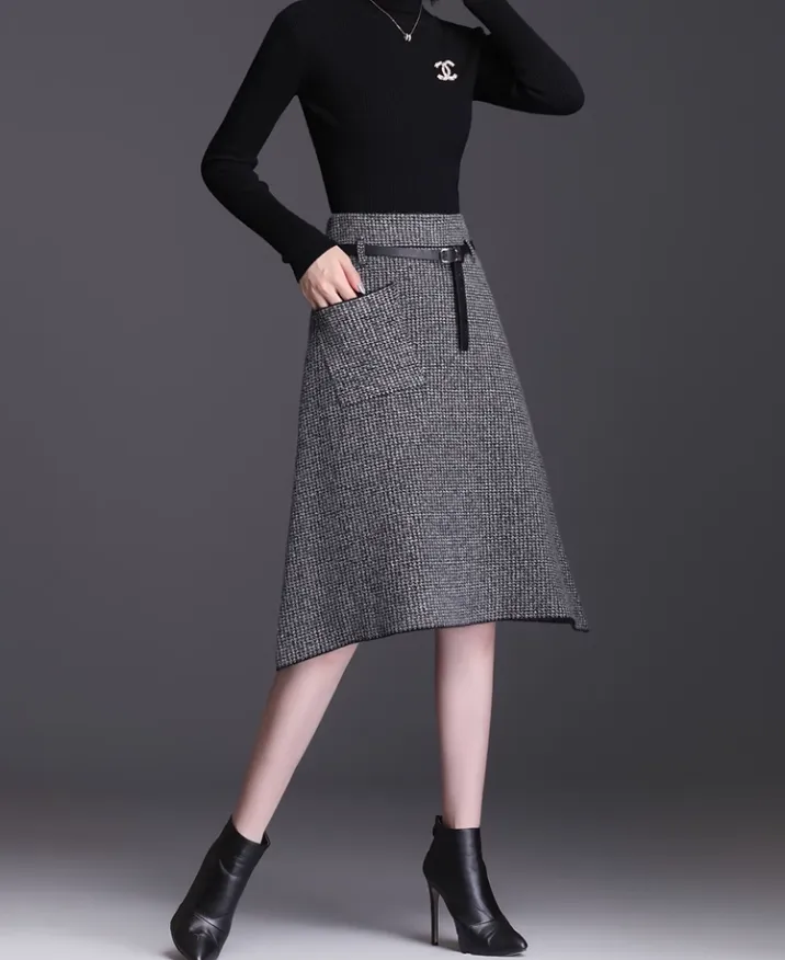 Asymmetrical A Line High Waist Midi Skirt