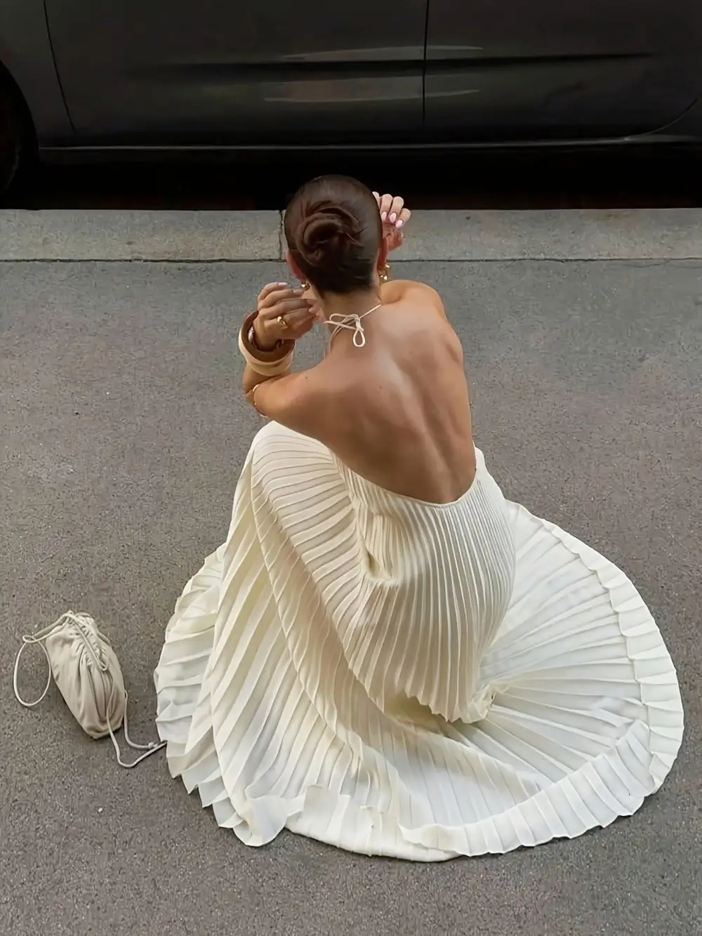 Casual Halter Neck Pleated Maxi Dress