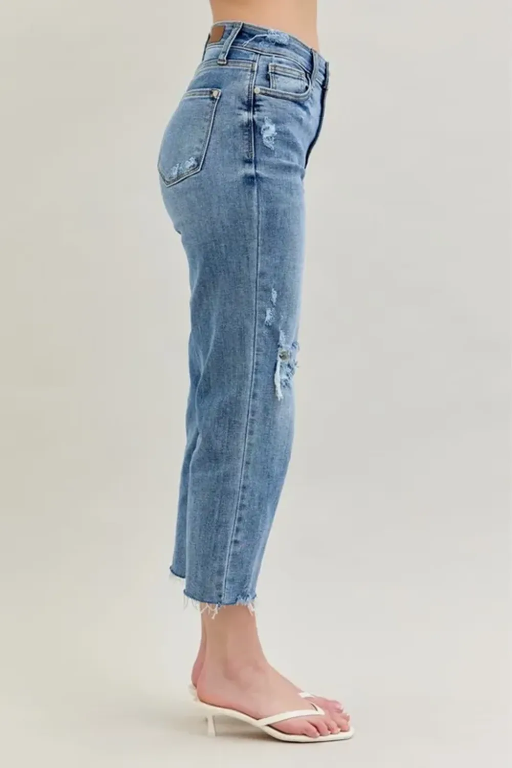 Ripped Deckle Edge Slim-Fit Raw Hem BlueTrousers