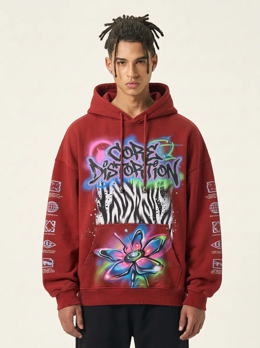 Unisex Downtown-Inspired Streetwear Graffiti Floral Hoodie