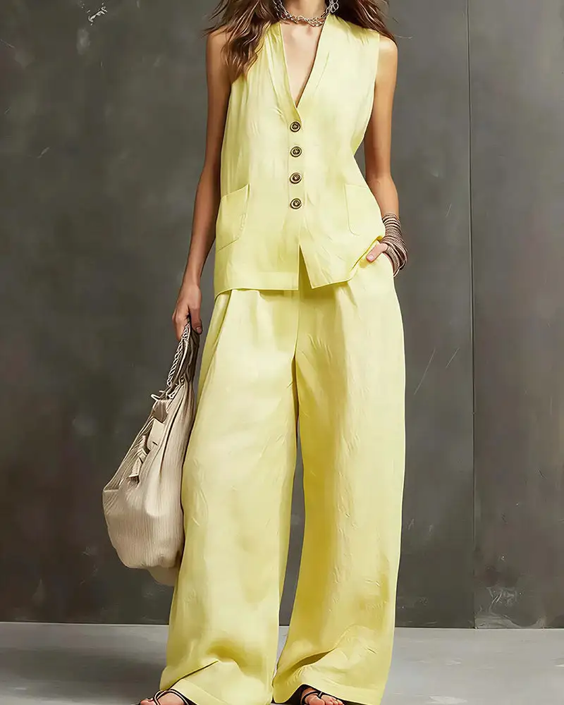 Tailored Waistcoat and Wide-Leg Trousers Set