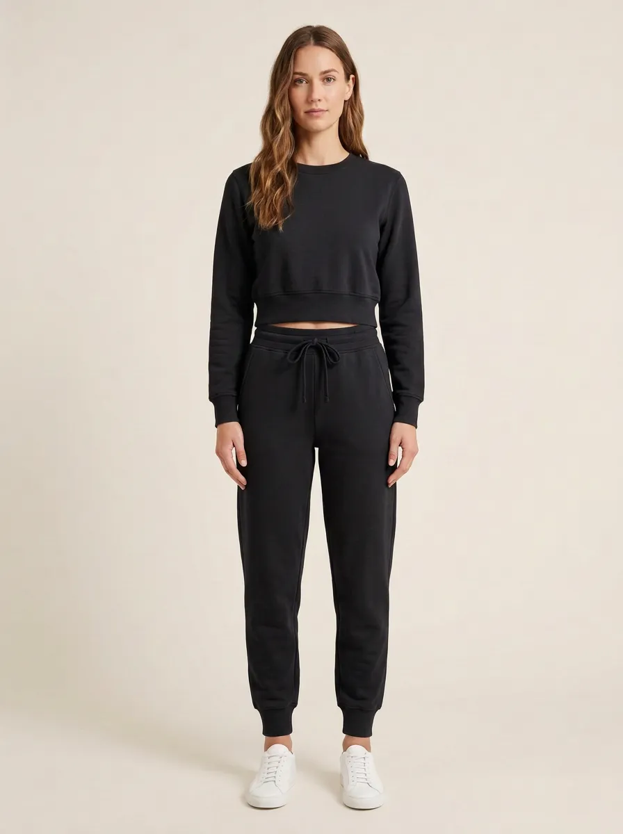 Women's Cropped Crewneck Tapered Jogger Set