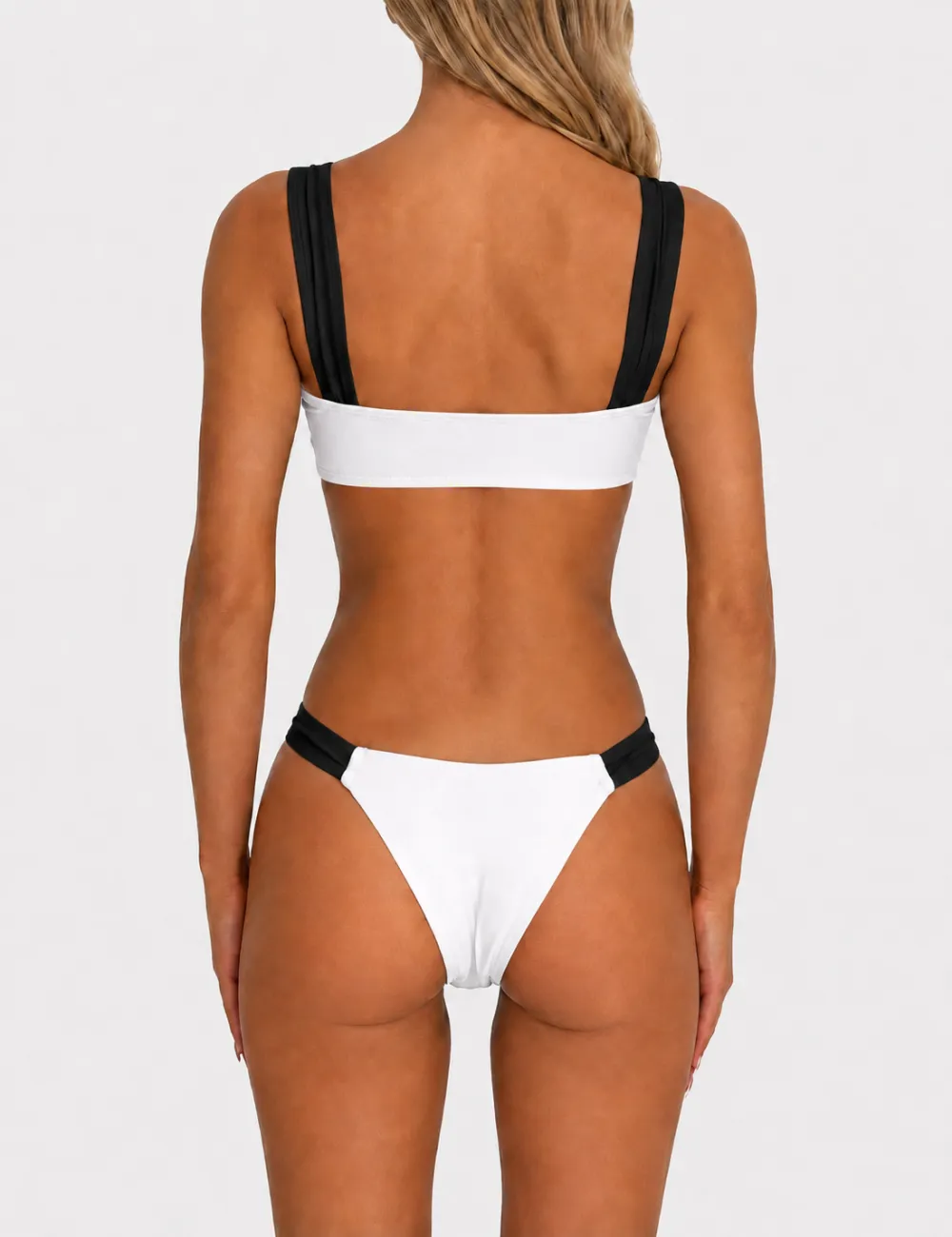 Elegant Color Block Front Bow Detail Bikini Set