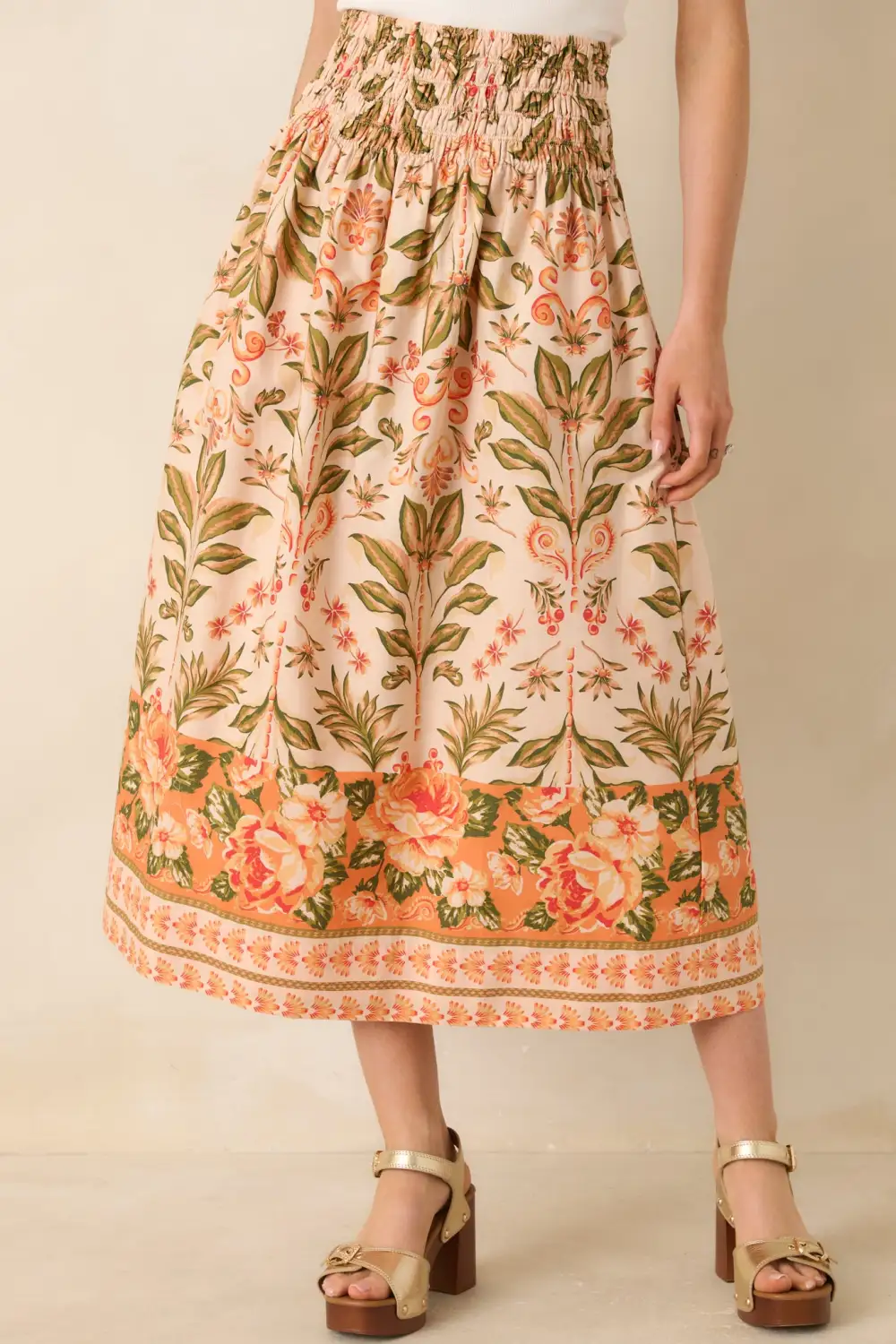 Smooth Cotton Midi Skirt
