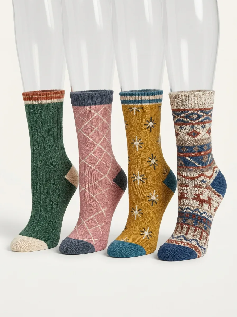 Refined Patterned Four-Pair Casual Socks