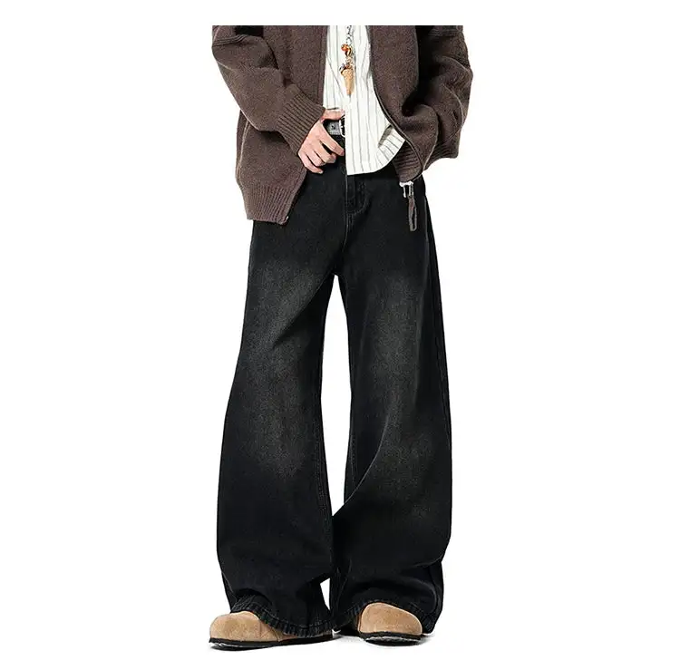 Barrel-Leg Faded Washed Jeans