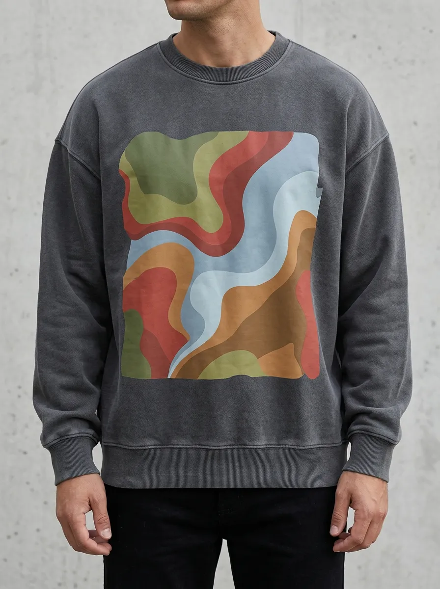 Men's Retro Abstract Wave Pattern Printed Sweatshirt
