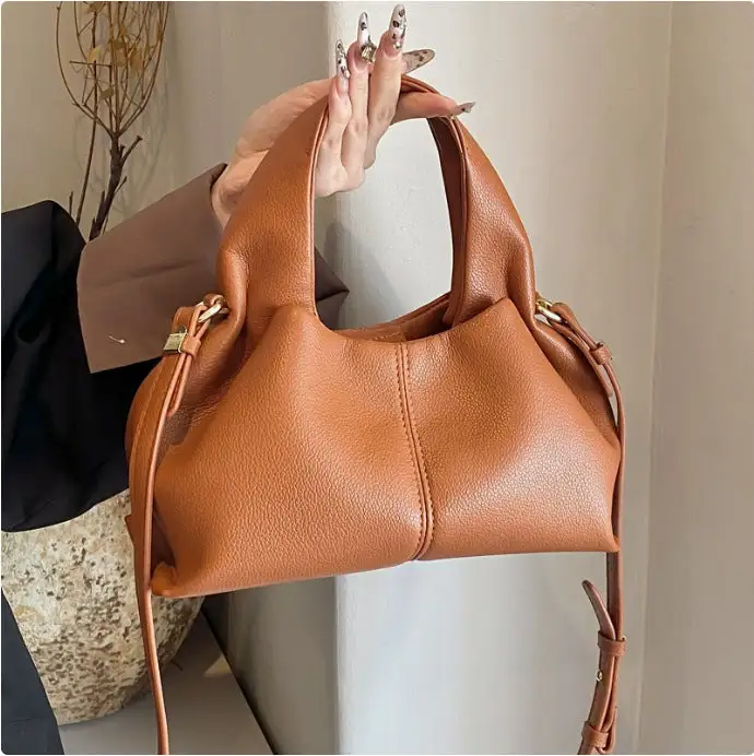 Faux Leather Pleated Dumpling Bag