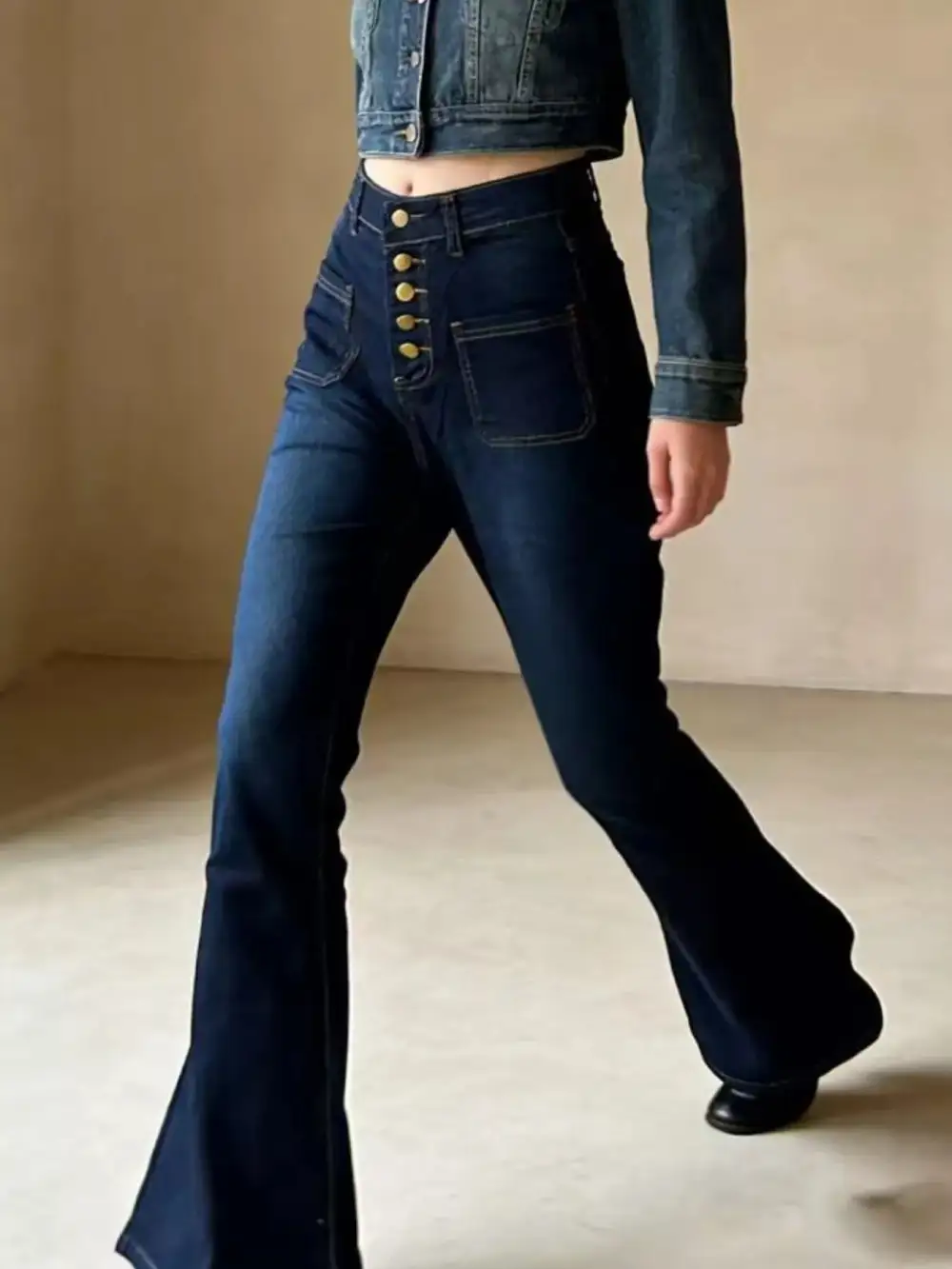 High-Waisted Button-Fly Flare Jeans