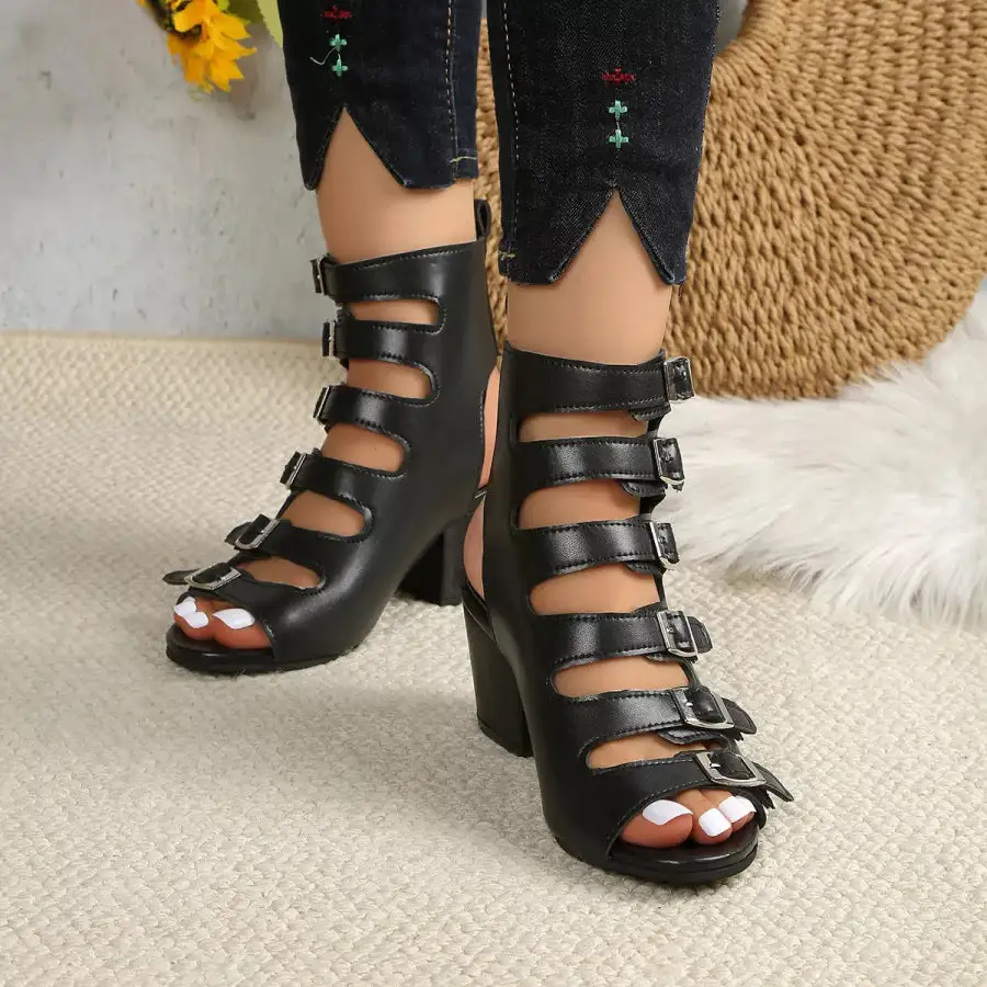 Casual Buckle Block Heels Sandals