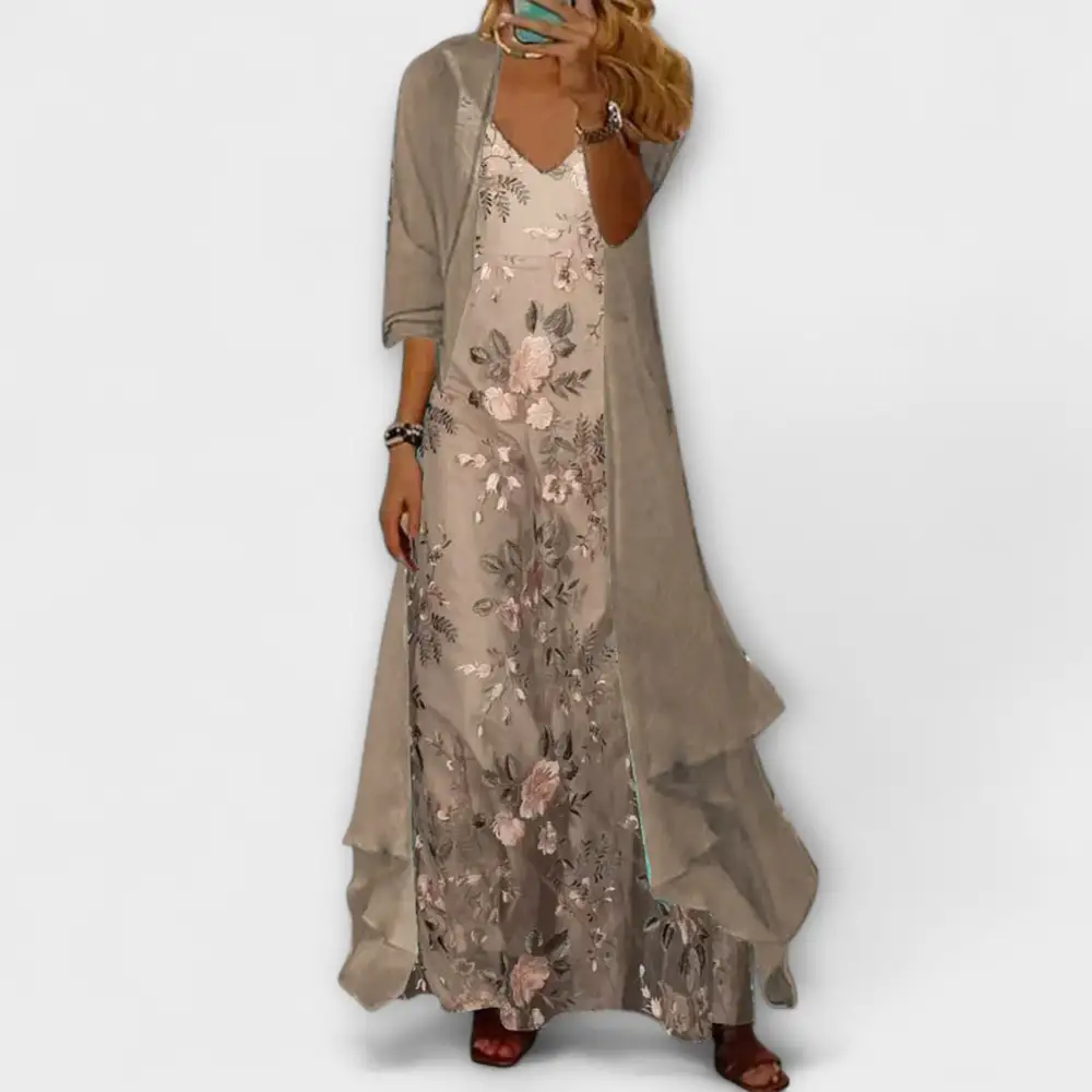 Jacket Floral Maxi Dress Two Piece Set